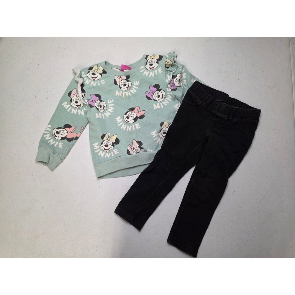 Disney Minnie Mouse Ruffle Sweatshirt and Black Leggings Set 2T Mint Green